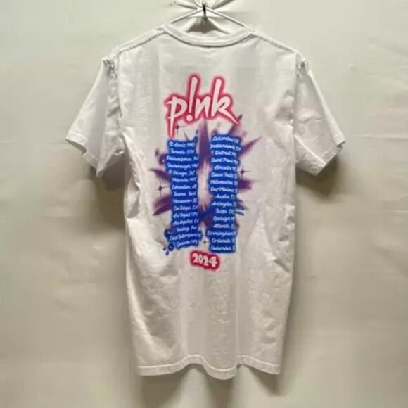 P!nk 2024 Concert Shirt Adult Medium White Short Sleeve T-Shirt Multi Color Logo - Picture 9 of 12